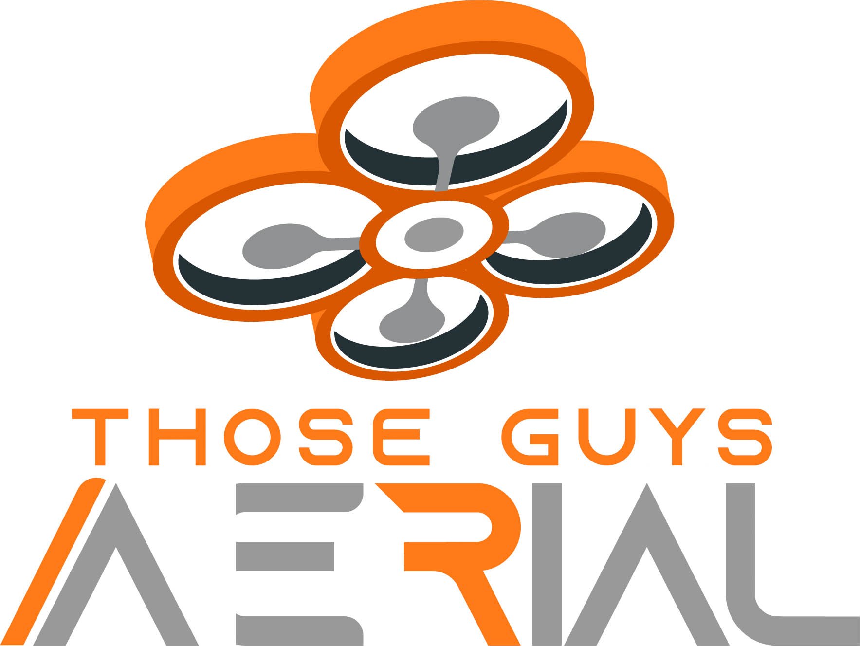Logo for 'Those Guys Aerial' featuring a stylized drone with four rotors and propellers, in orange, black, white, and gray, with the text 'Those Guys Aerial' below.