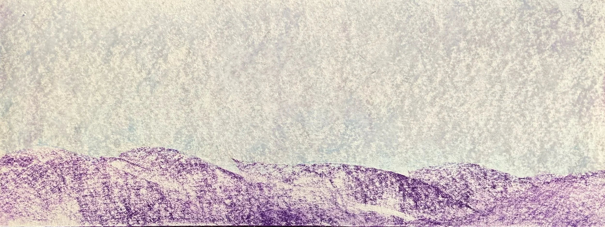 Abstract landscape with purple mountain range against a light, textured sky.
