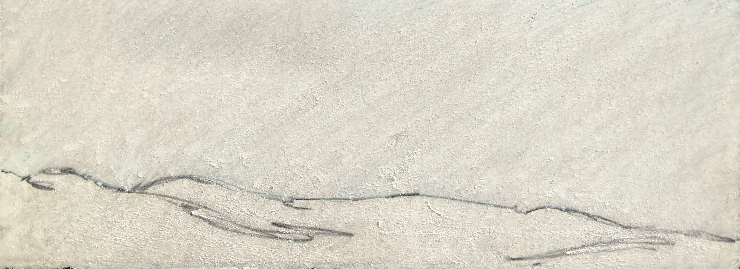 Close-up image of a textured, off-white or light beige surface with a faint, thin, wavy black line running horizontally across the lower part of the image.