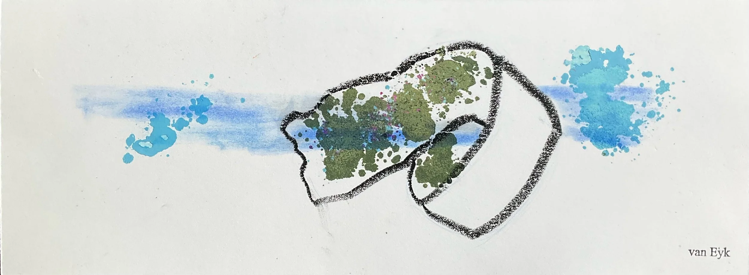 A watercolor painting of a hand holding a spray paint can with blue and green splashes coming out of the nozzle.