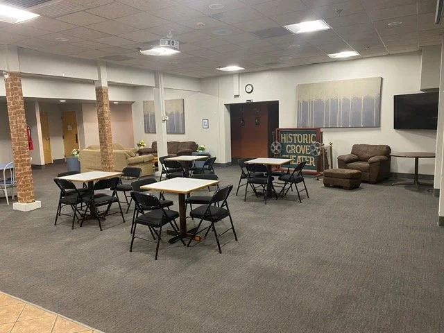 View towards bathrooms, TV