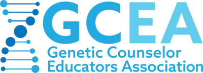 Logo for the Genetic Counselor Educators Association with stylized DNA strand and text.