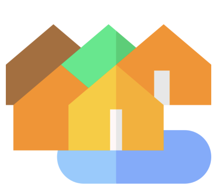 an icon image of a neighborhood with three houses