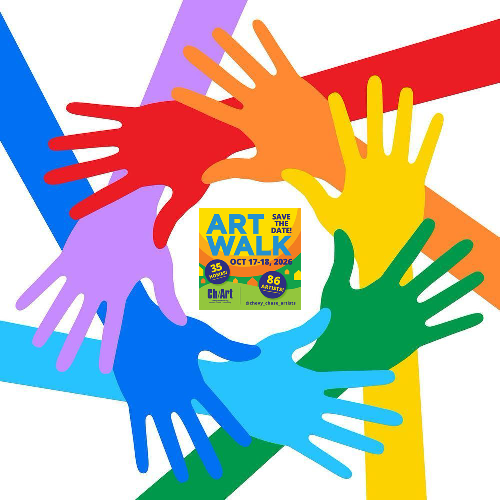 colorful hands around an art walk logo