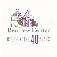 Logo for The Renfrew Center celebrating 40 years, featuring an illustration of a building with a tower and trees