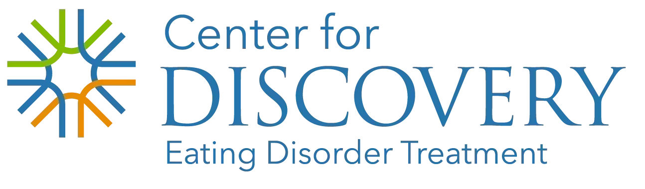 Logo for the Center for Discovery with colorful interconnected lines forming a circle and text indicating it is an eating disorder treatment center.