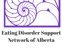 Logo for Eating Disorder Support Network of Alberta featuring a purple spiral seashell design.