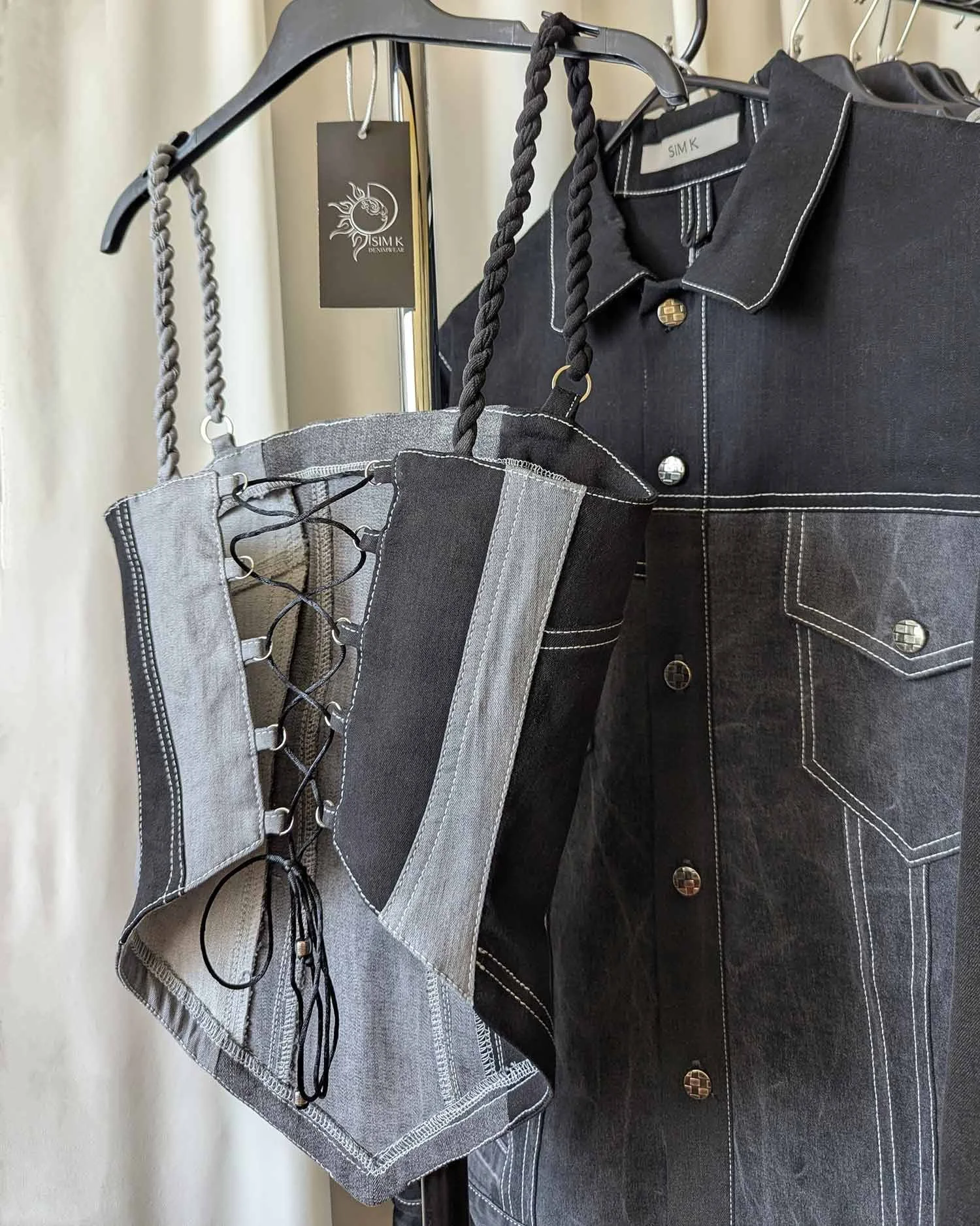 CLEA ROPES upcycled denim corset top black grey and silver 4.jpg