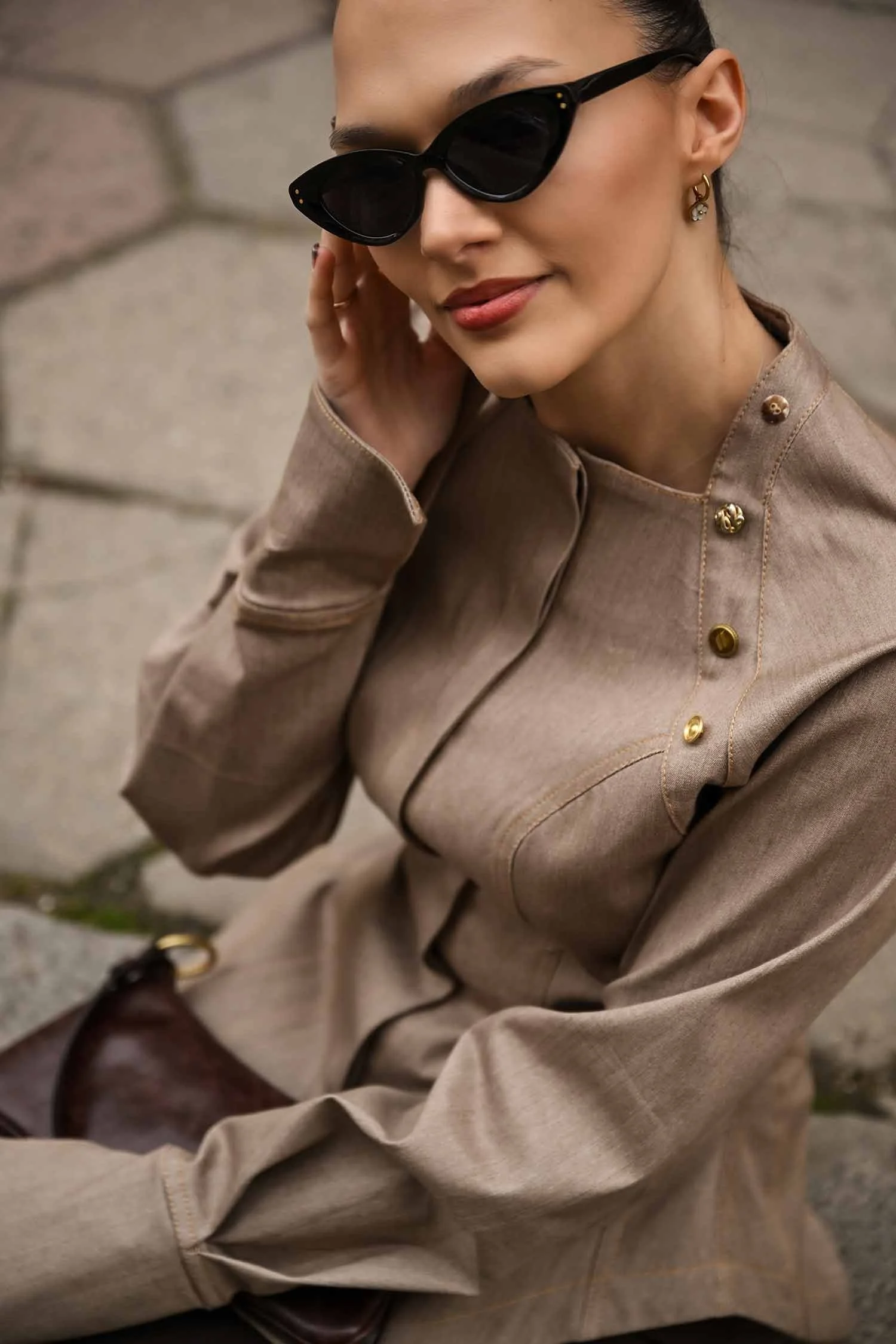 NORA shirt from deadstock denim in beige and golden buttons 6.jpg