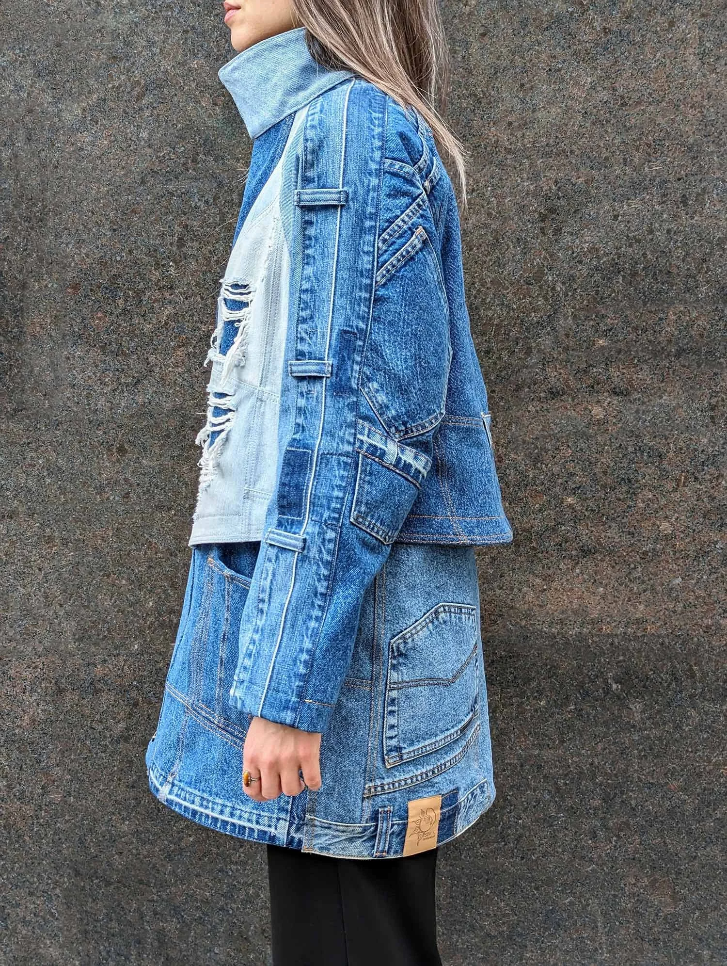 Trench coat from upcycled blue denim 2.jpg