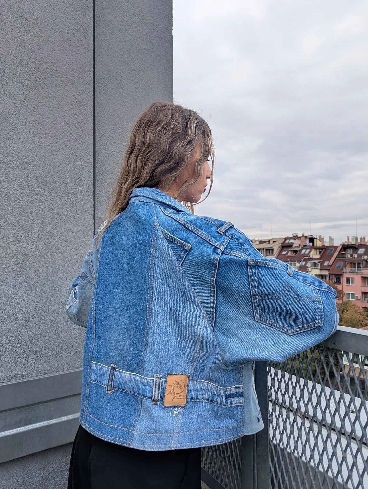 Cropped denim trench coat from reconstructed denim in blue upcycled denim - SIM K (9).jpg