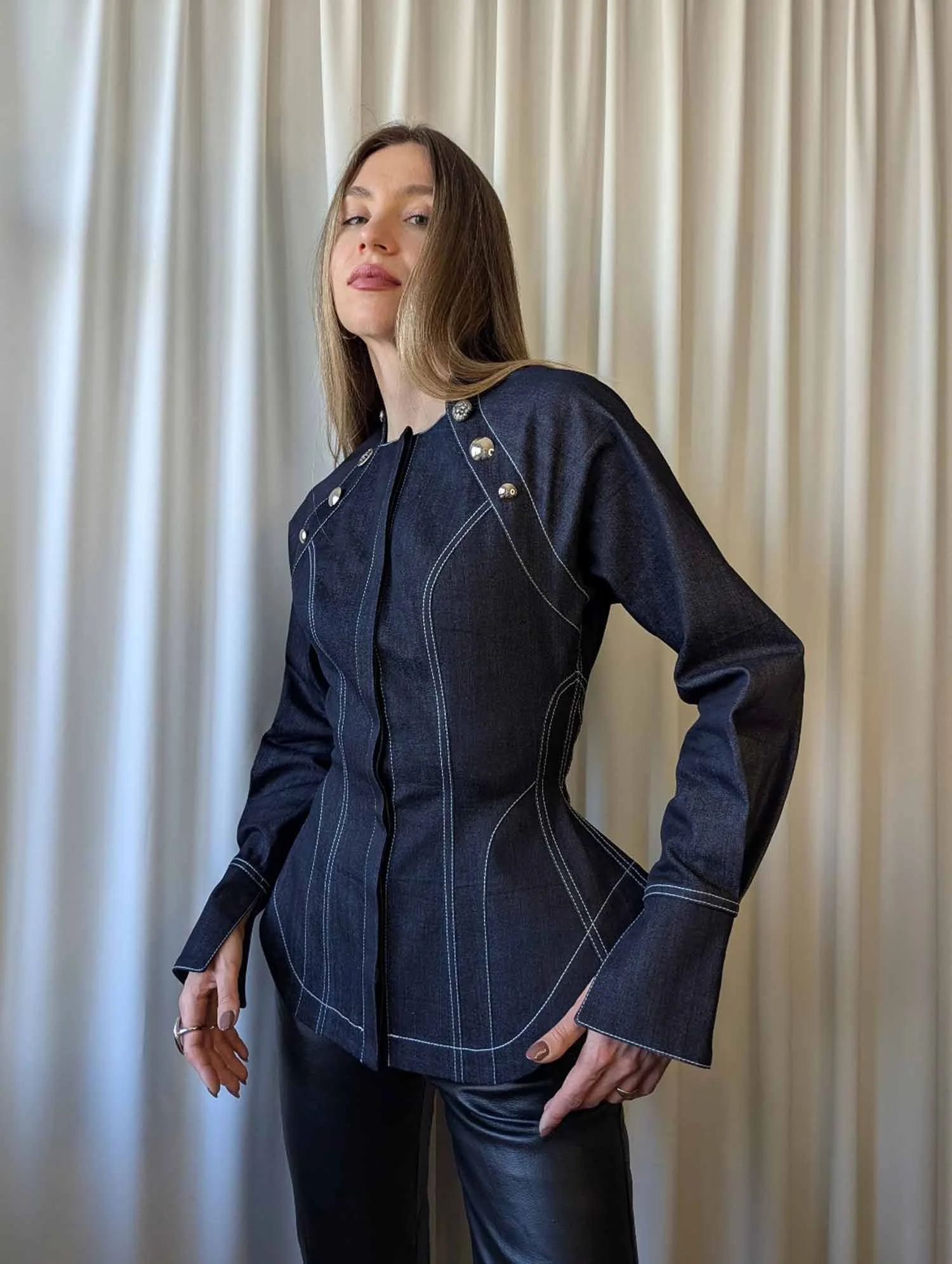 NORA button-up denim shirt in dark blue