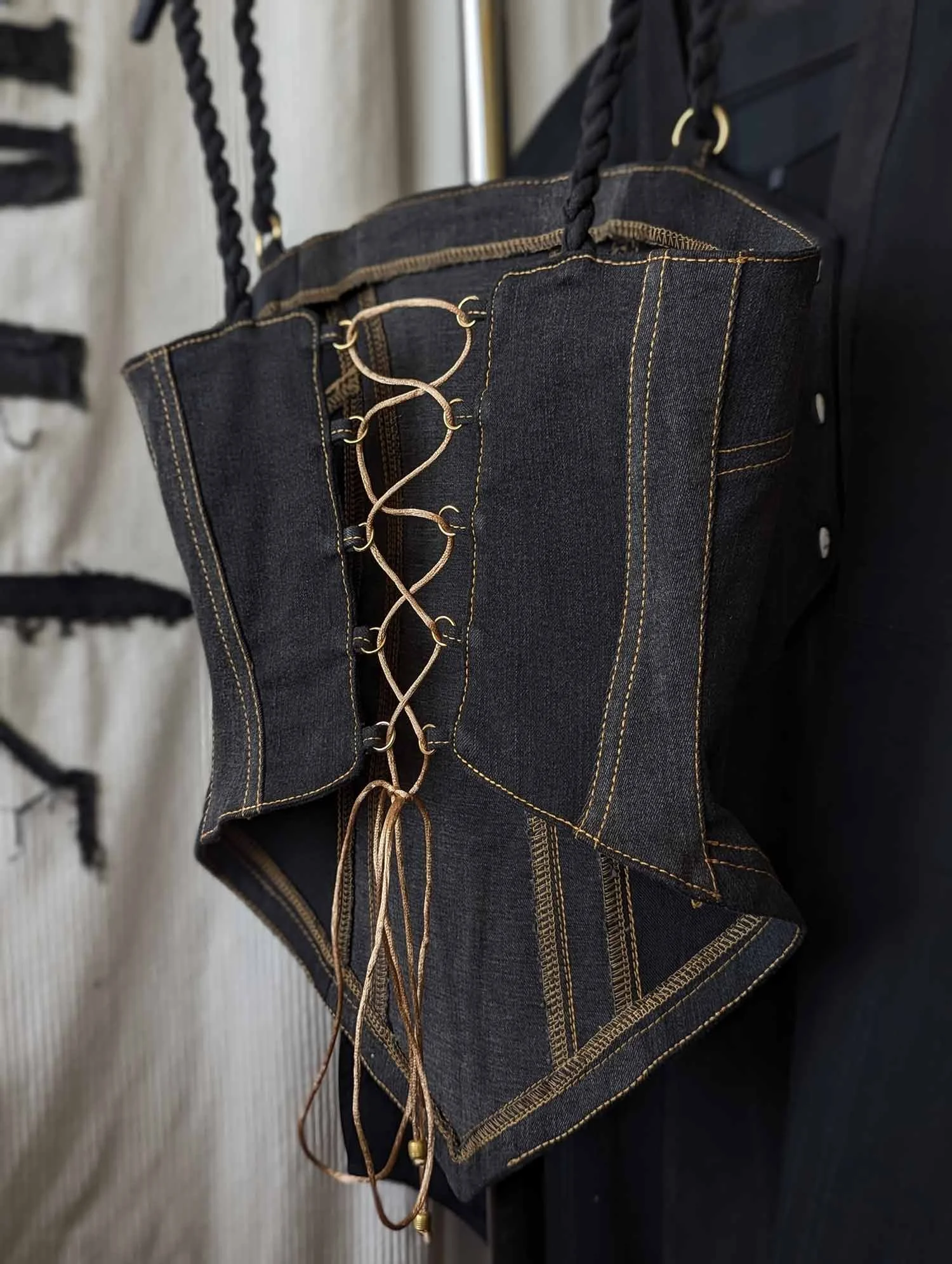 CLEA ROPES upcycled denim corset top black and golden 3.jpg