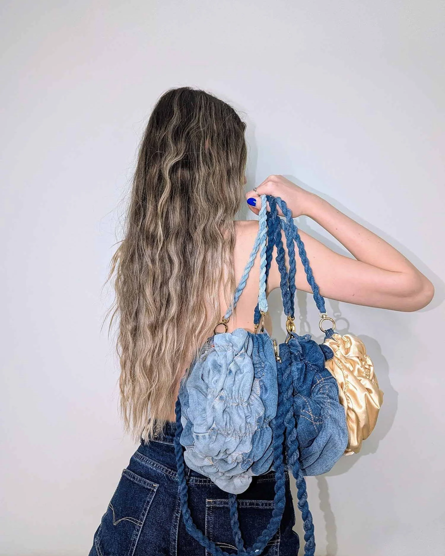 BIJOU PURSE - upcycled blue denim and golden satin double-faced bag (4).jpg