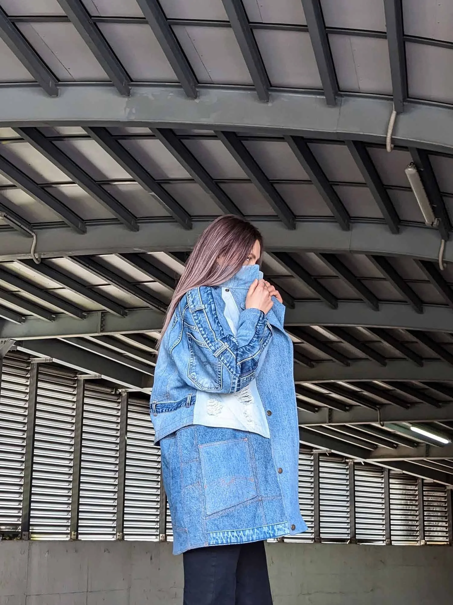Trench coat from upcycled blue denim 7.jpg