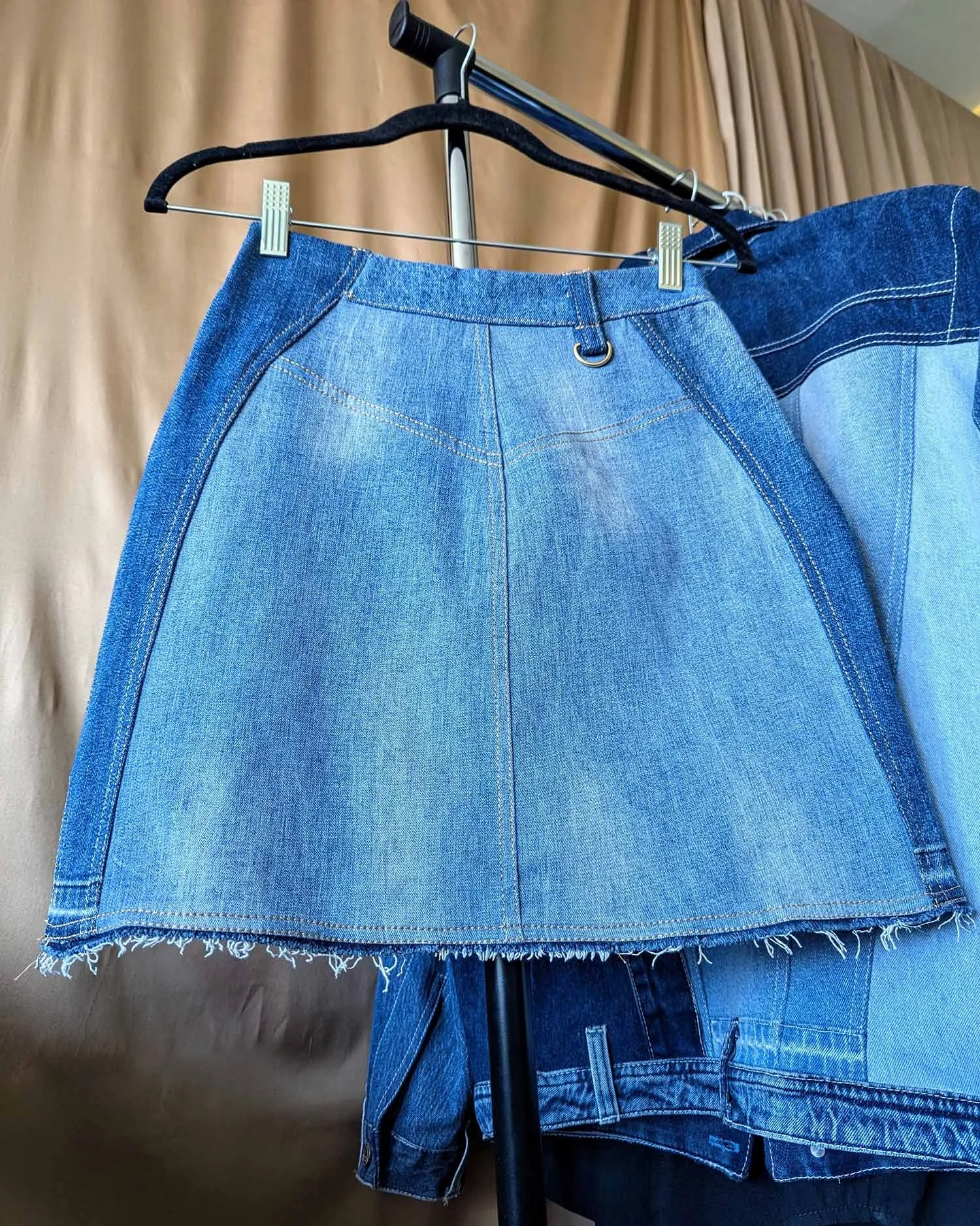 MIMA upcycled blue denim short skirt golden details 2.jpg