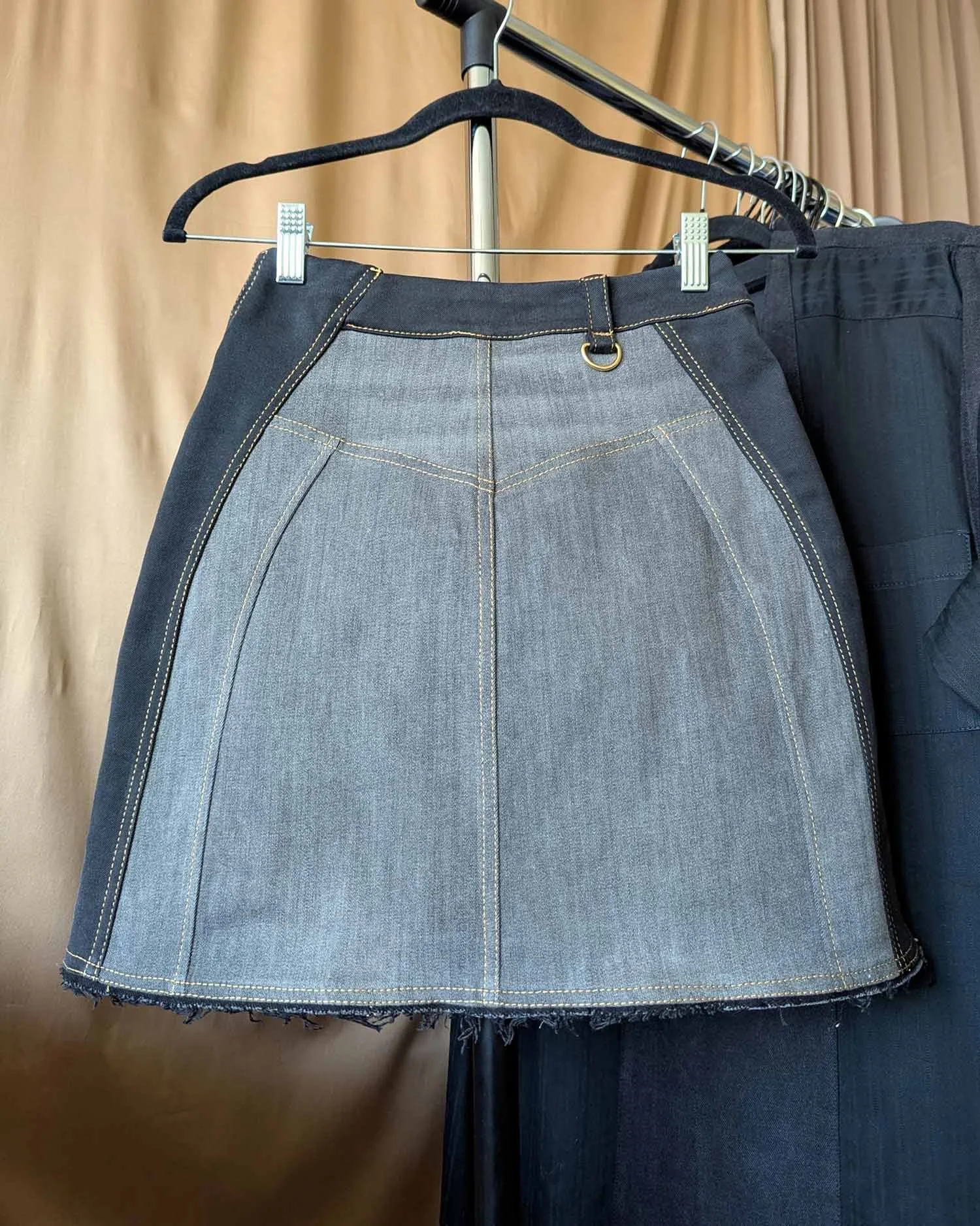 MIMA upcycled black and grey denim short skirt 3.jpg