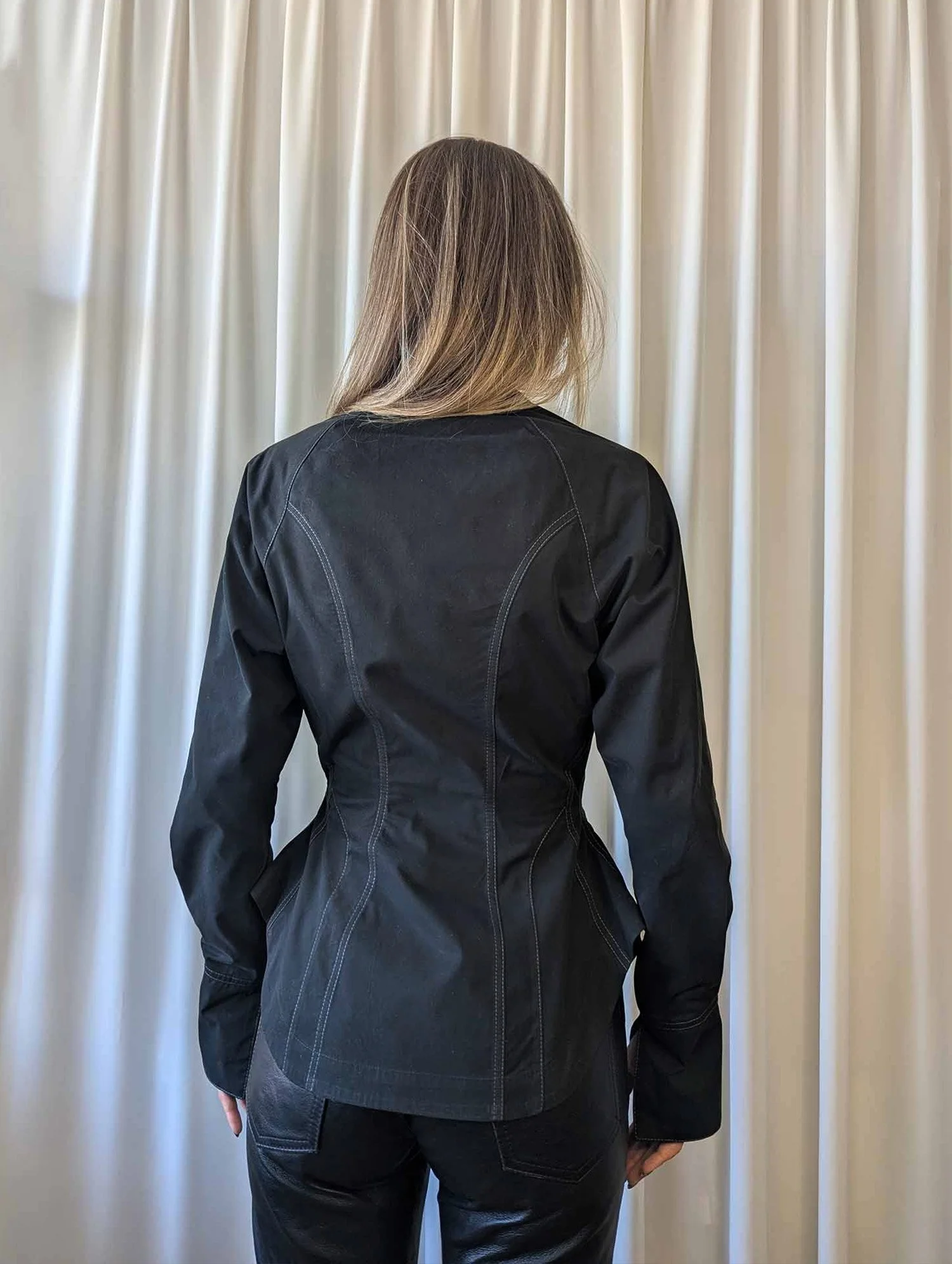 NORA button-up cotton shirt in black with golden buttons 4.jpg