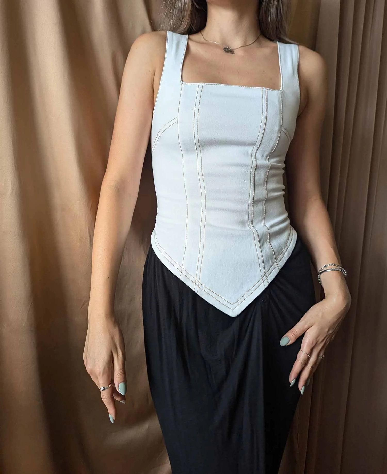 CLEA upcycled denim corset top in white 1.jpg