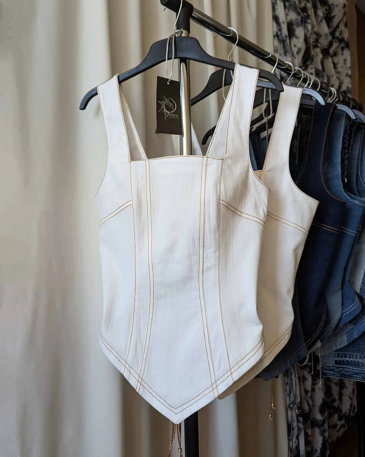 CLEA upcycled denim corset top in white 3.jpg