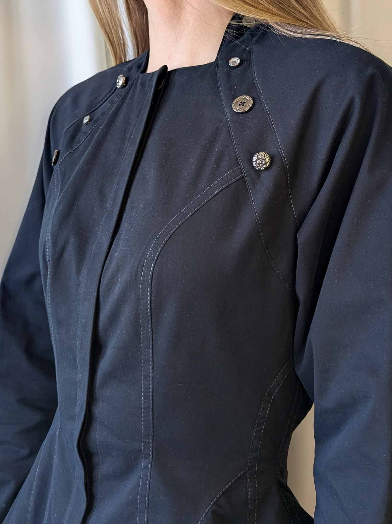NORA button-up cotton shirt in black with silver buttons 2.jpg