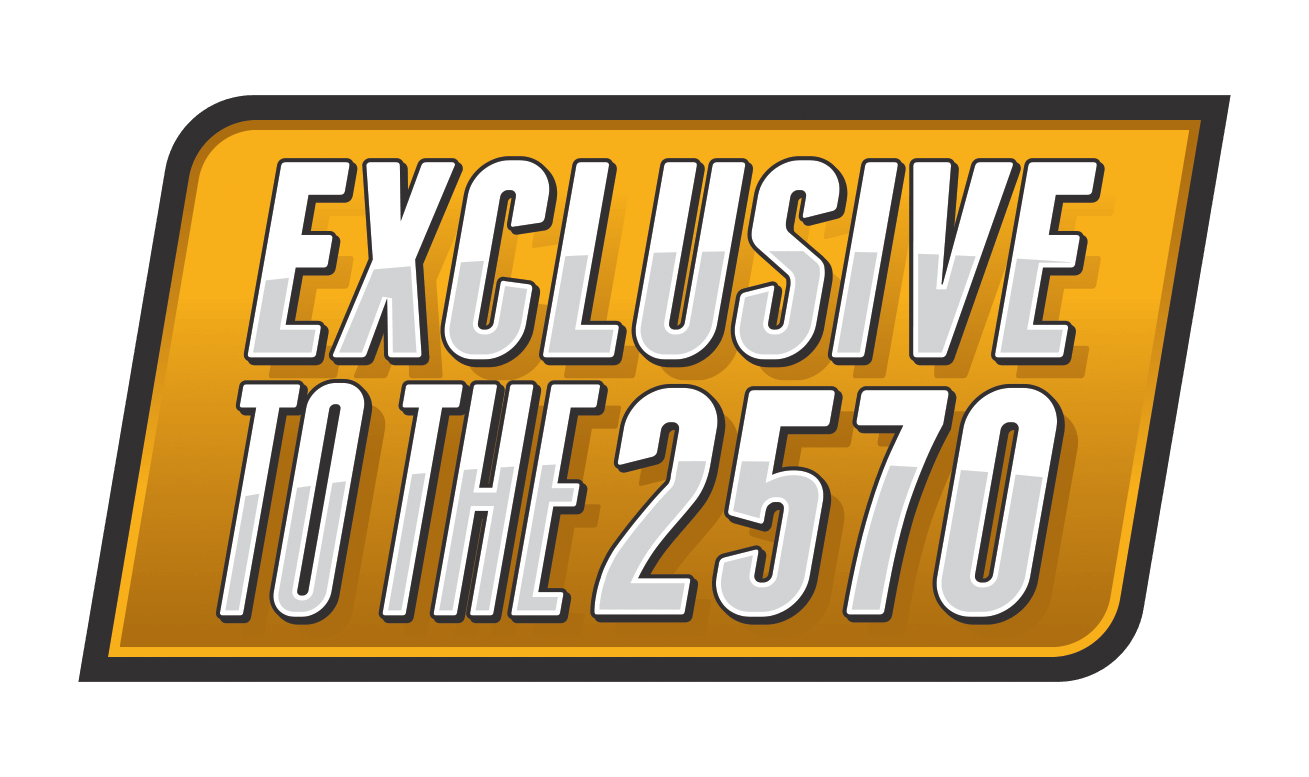 Graphic with the text 'Exclusive to the 2570' on a yellow background with a black border.