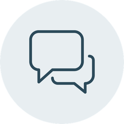 Icon of two overlapping speech bubbles, representing communication.