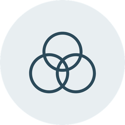 Three interlinked circles forming a Venn diagram on a light grey background.