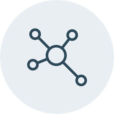 A simple icon of a network with a central circle connected to four outer circles.