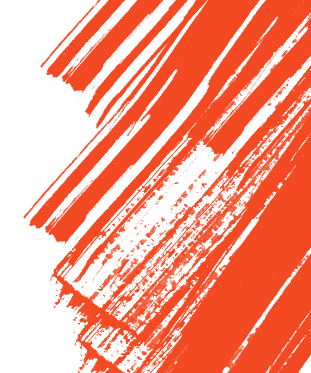 Abstract image with orange and black diagonal brush strokes.
