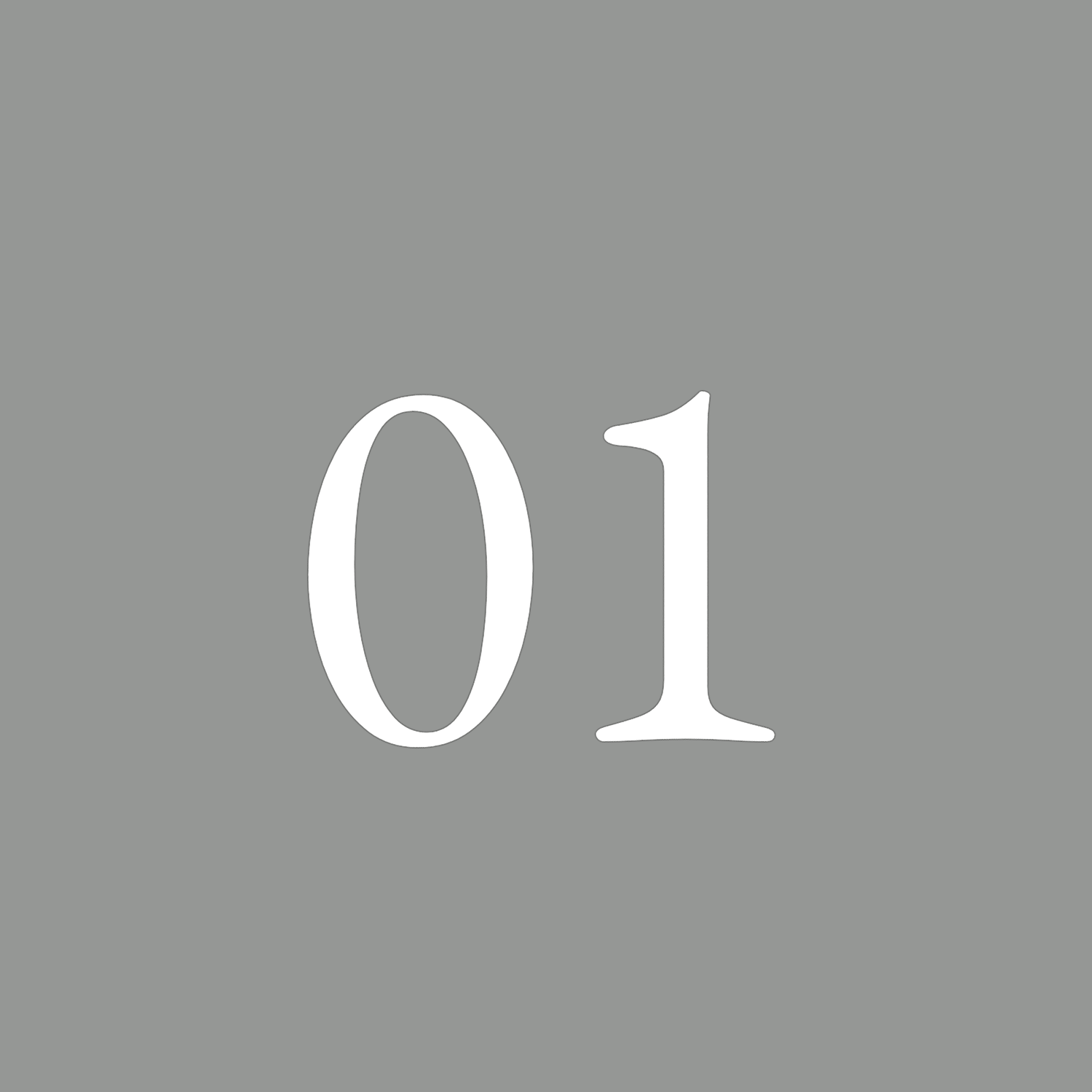 Gray background with large white number zero and one.