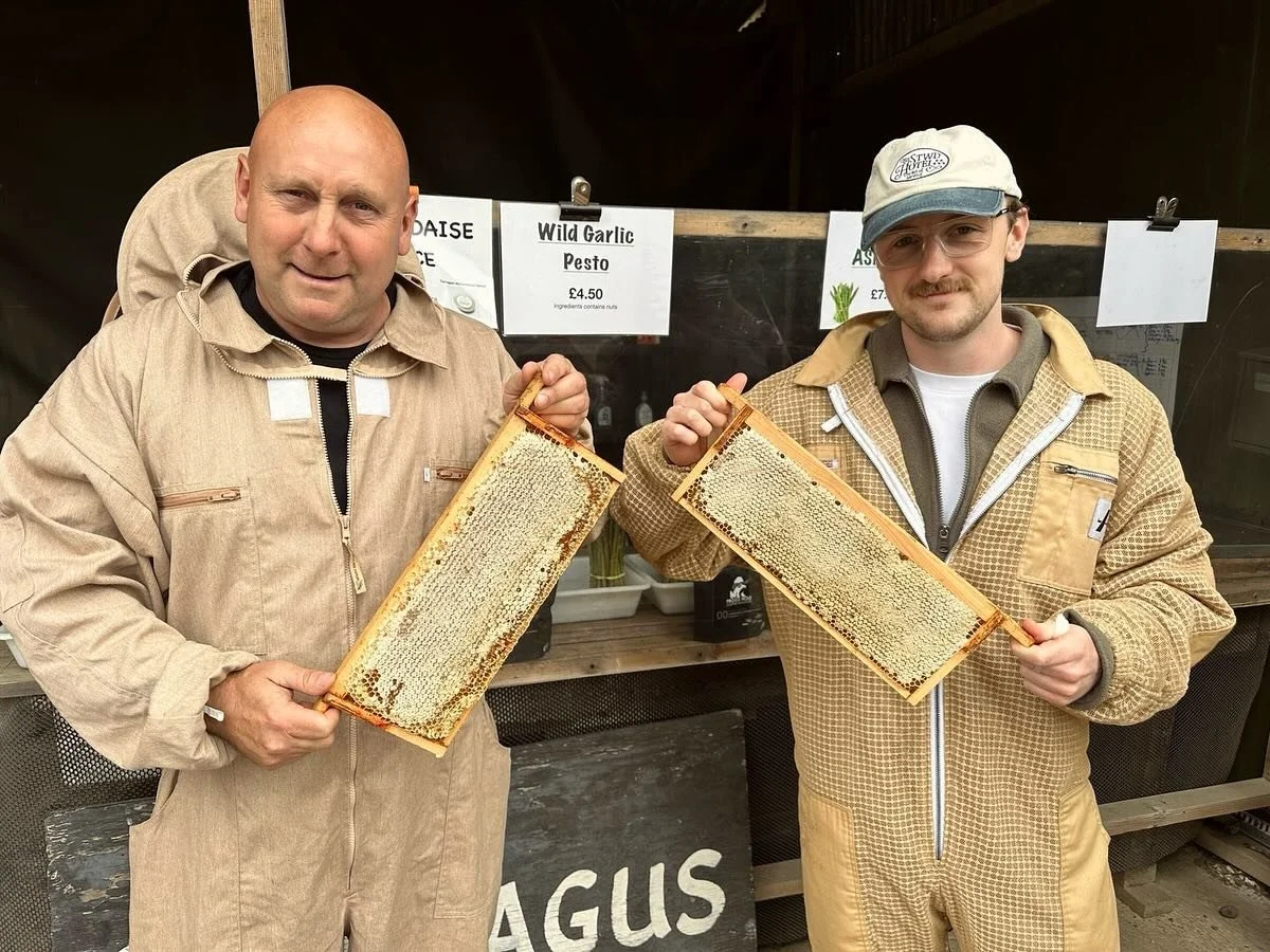 Cam and Laurence harvesting our Spring honey 🐝 catch us at upcoming markets, or drop by to collect a jar for yourself 🍯