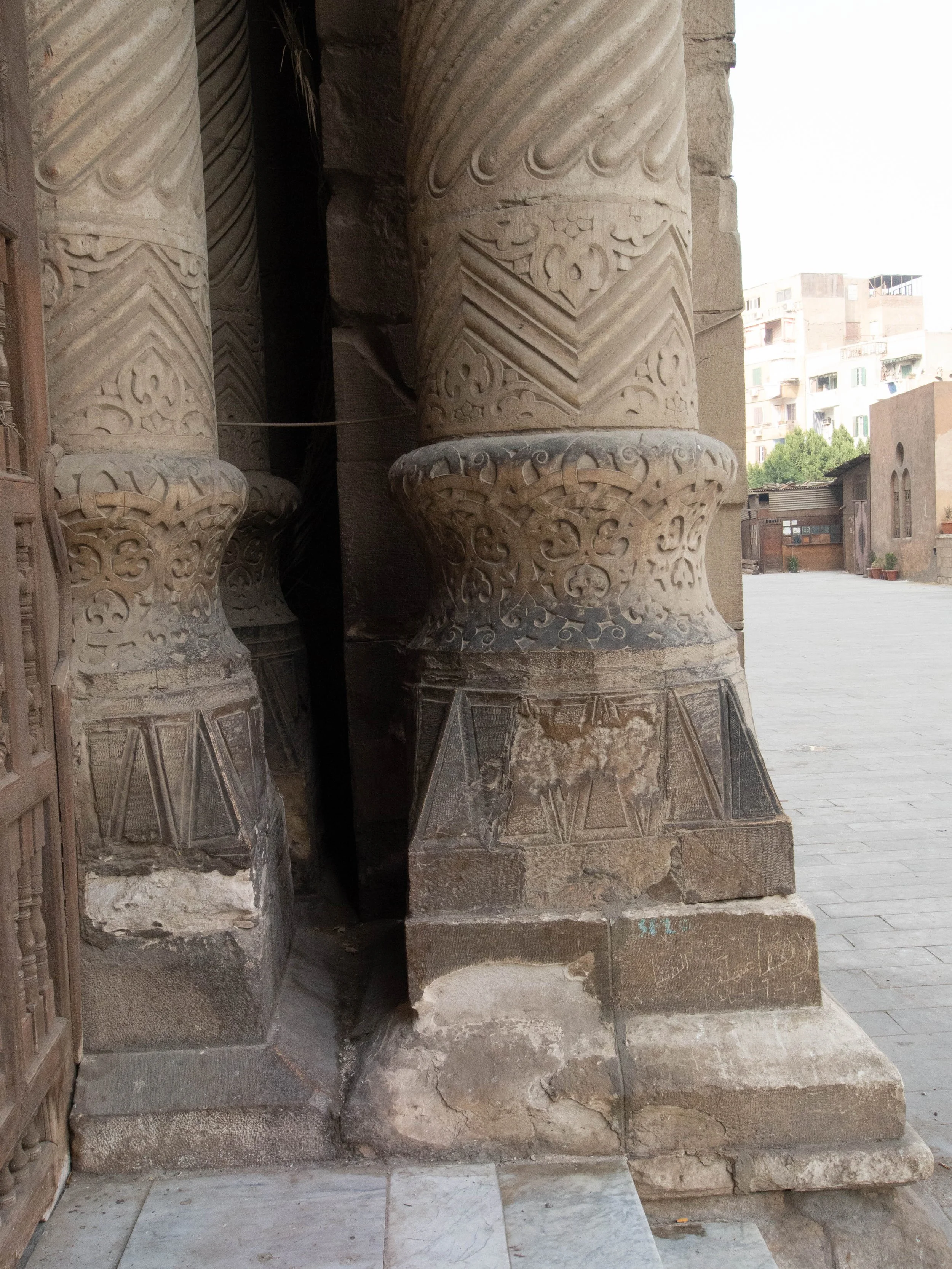 Finely decorated pillars at the entrance of a mosque 
