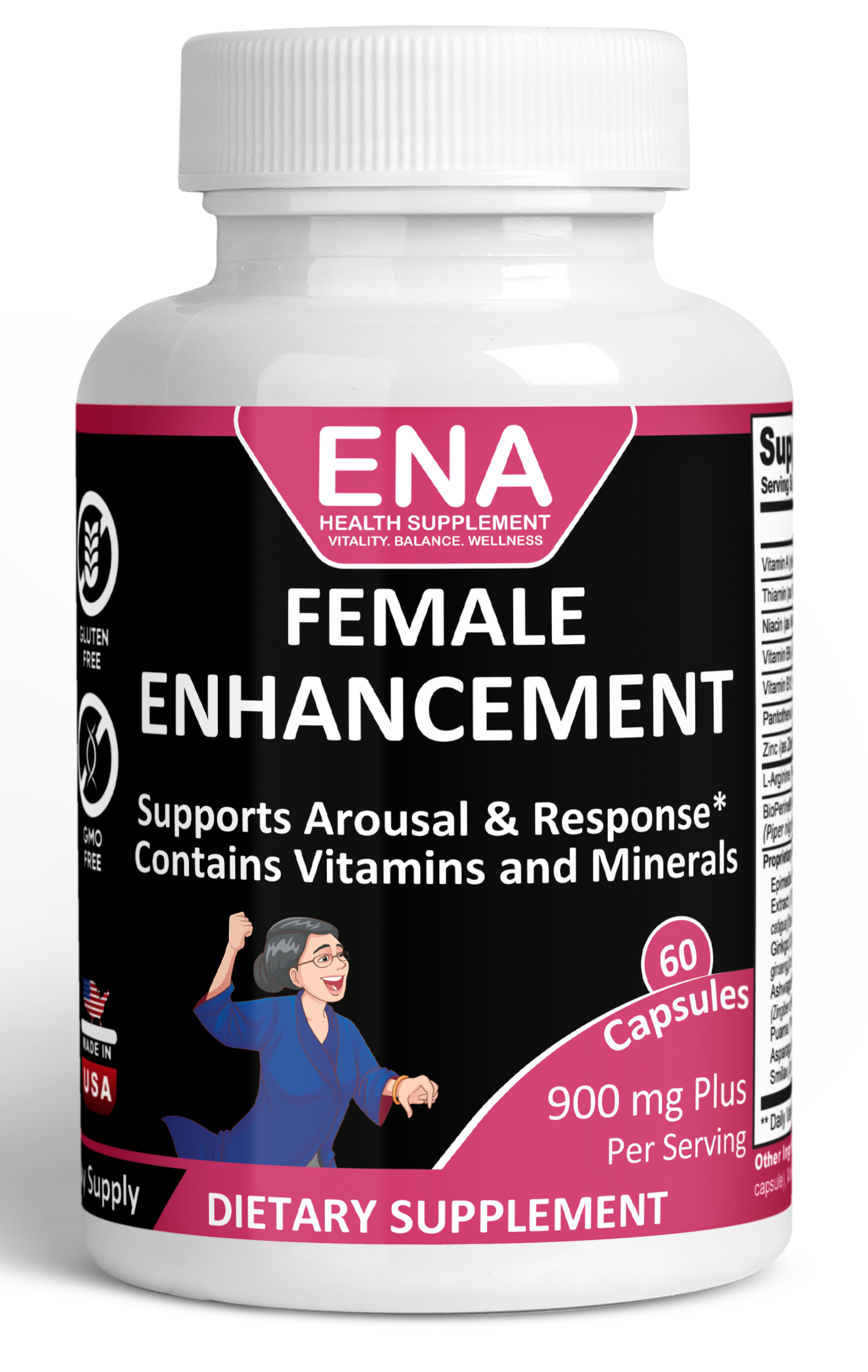 ENA Female Vitality Supplement – Natural Arousal & Response Support with Ashwagandha, Maca & Panax Ginseng – Vitamin & Mineral Blend – 60 Capsules (30-Day Supply)