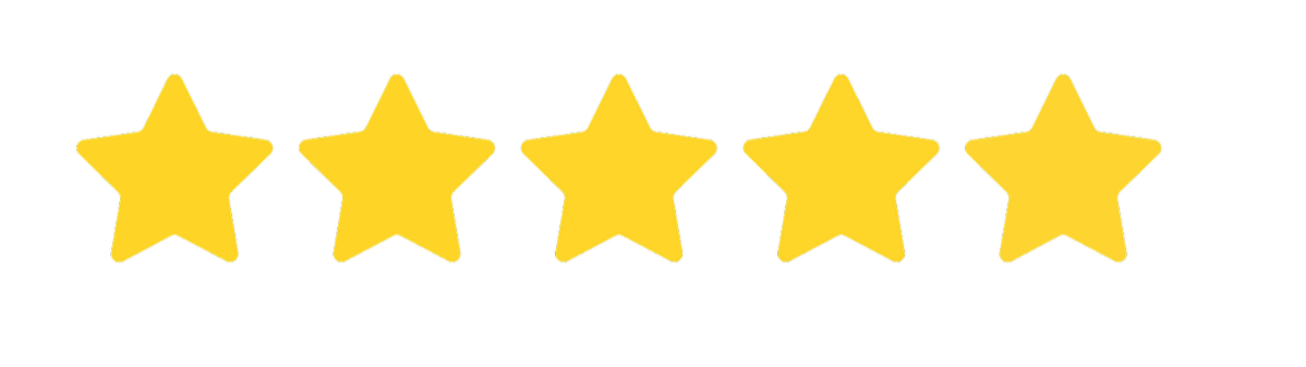 Six yellow stars with black outlines, arranged in a horizontal row against a transparent background.