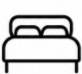 Simple line drawing of a bed with two pillows against a headboard