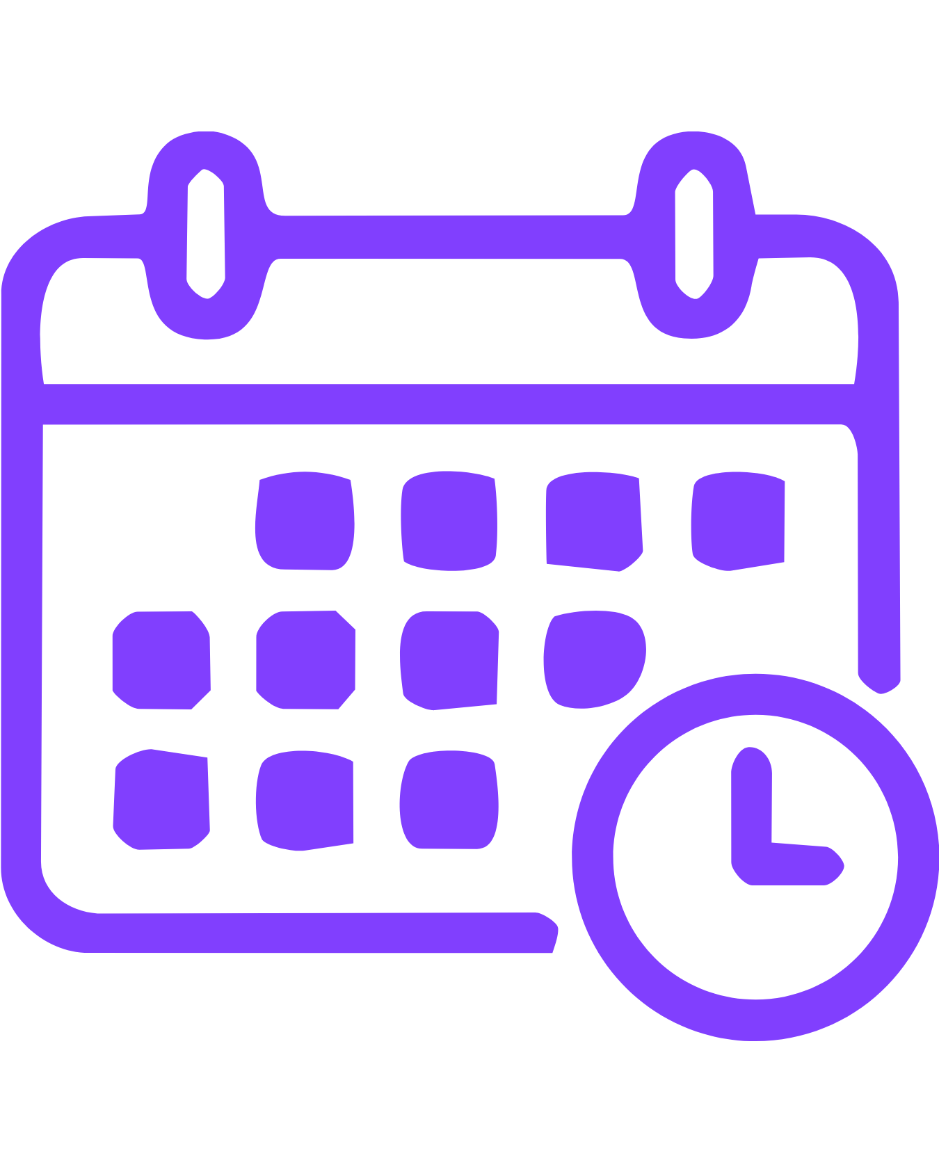 Outline of a calculator with a clock icon in front.