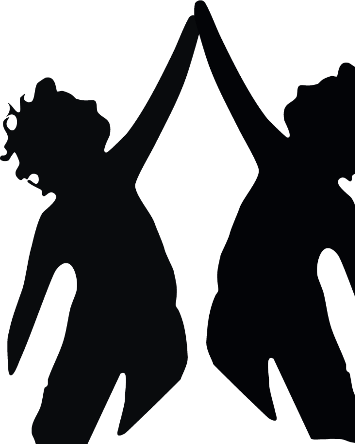 Silhouettes of two women standing close together, with one woman holding a crystal ball, in a dark background.