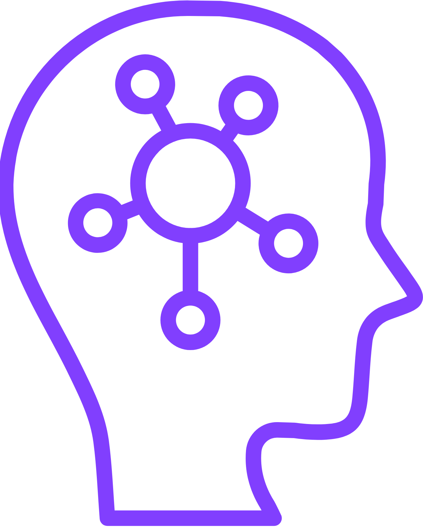 Outline of a human head in profile with a diagram of a neural network or brain connections inside.