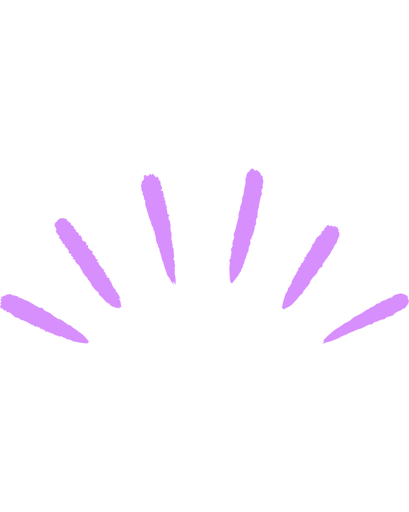 A black background with purple handprints radiating outward from the center.