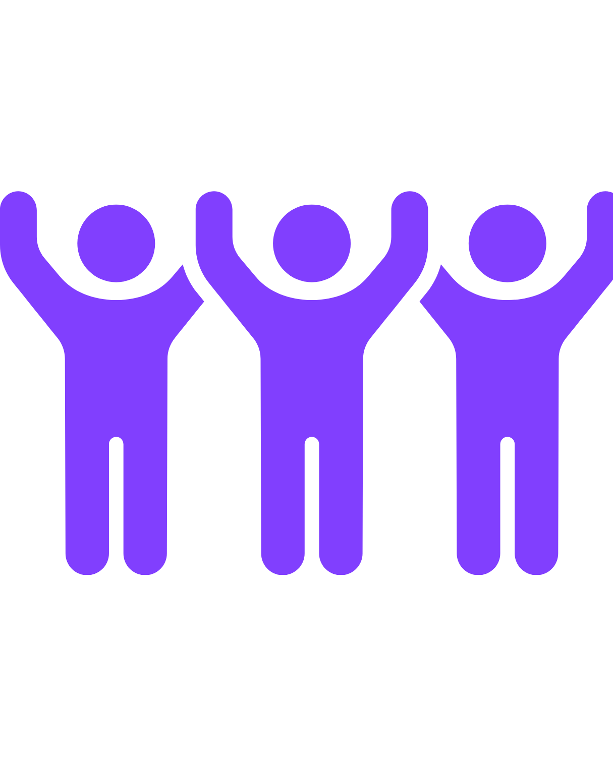 Illustration of three purple human figures with their arms raised, symbolizing unity or celebration.