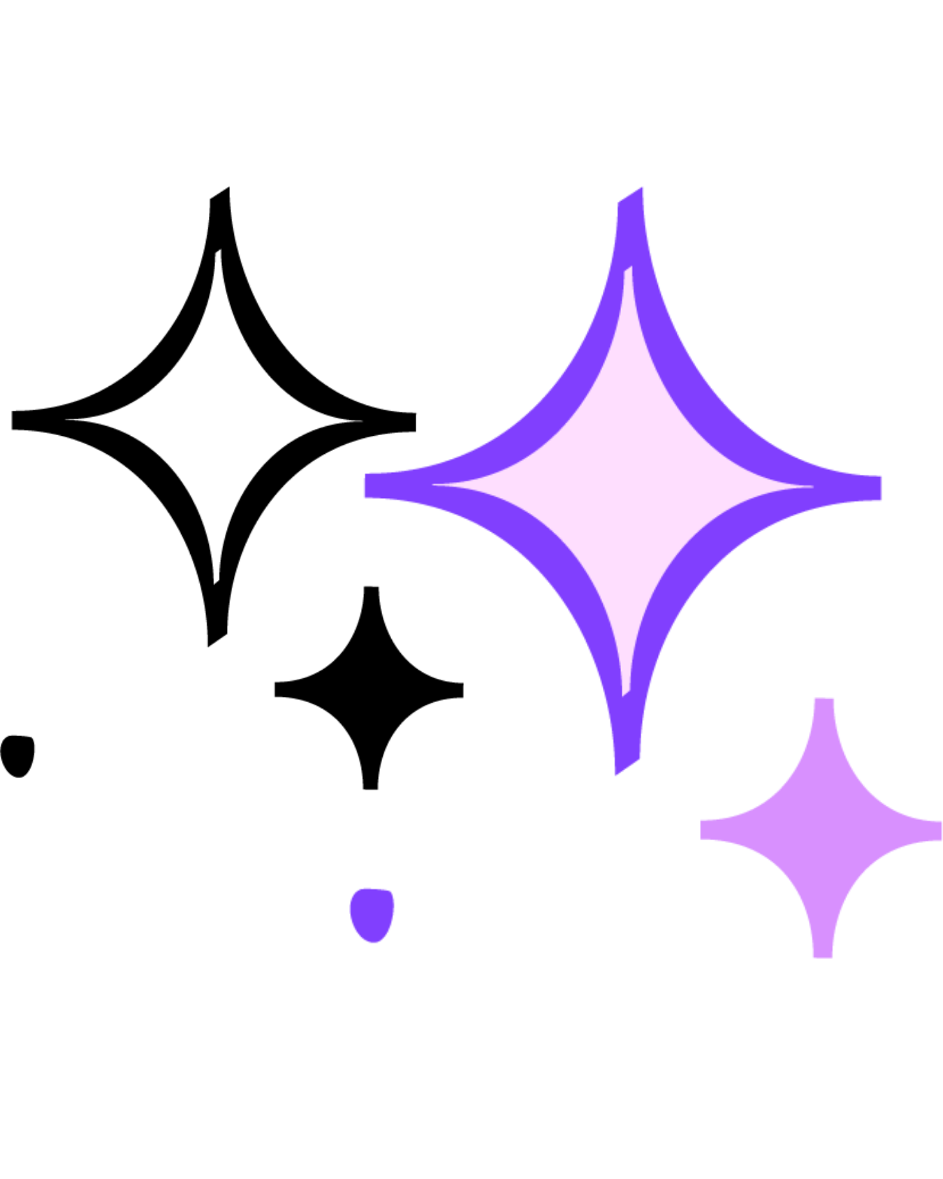 A stylized purple and blue star with four points, set against a black background.