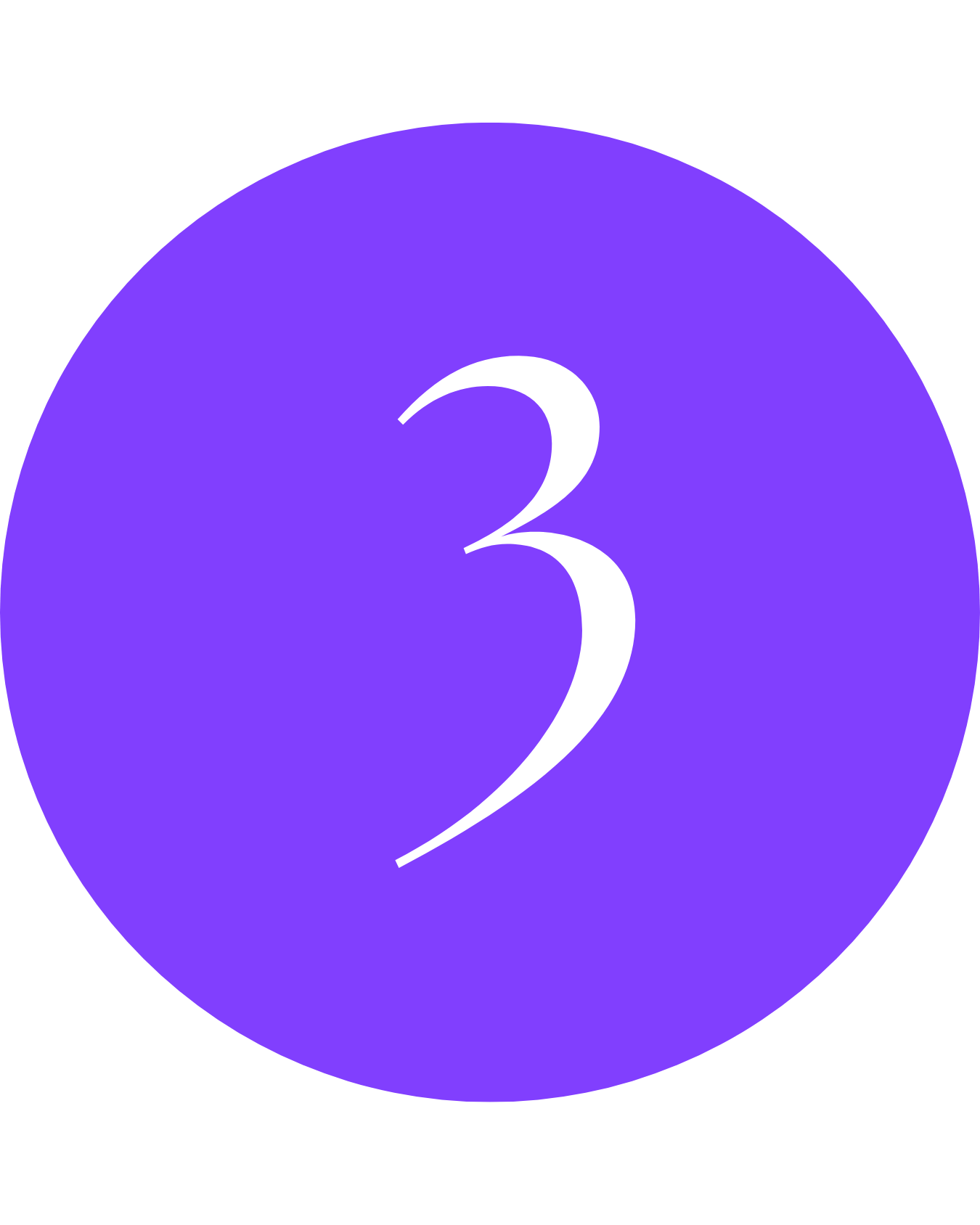 A purple circular background with a white number three in the center.