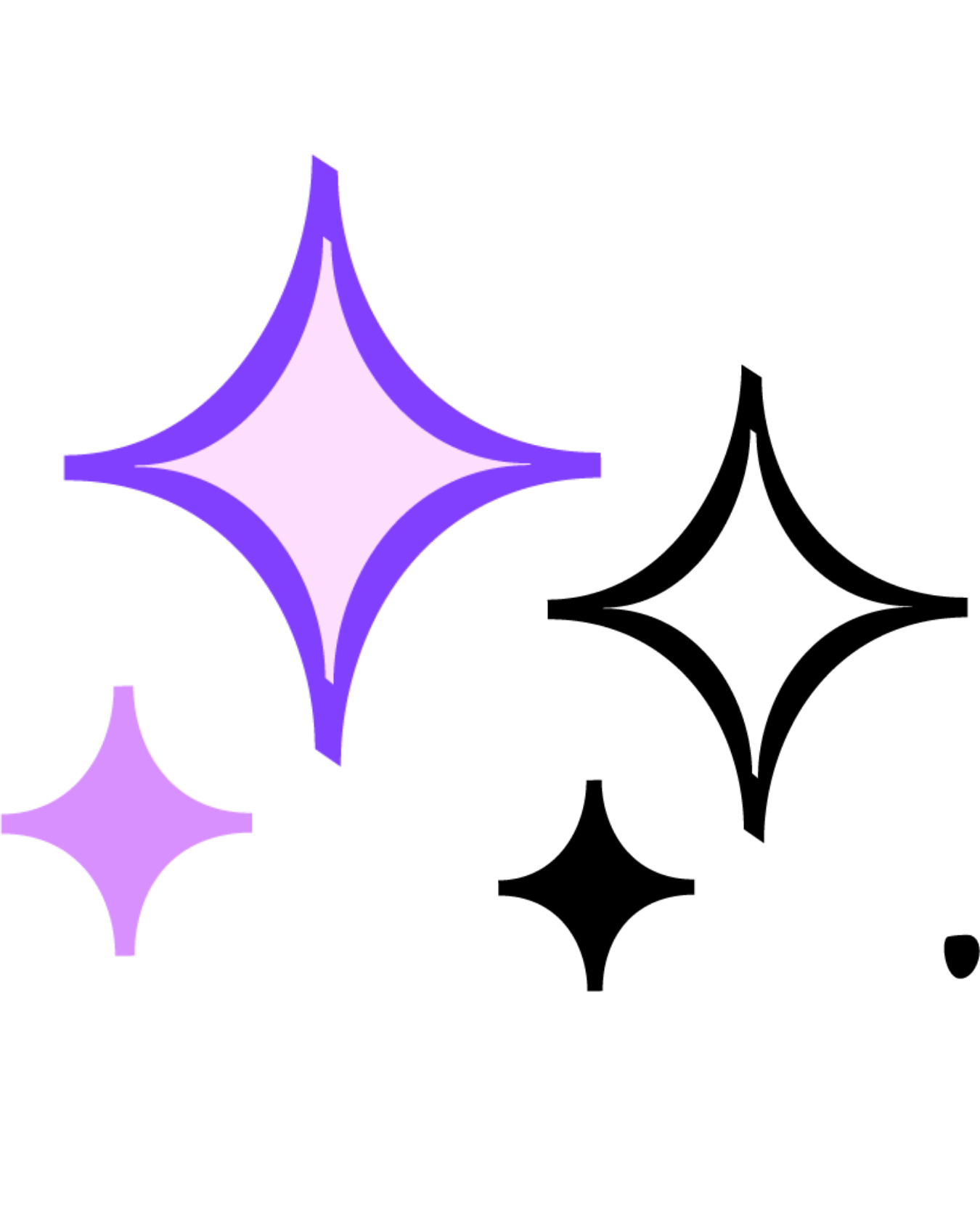 Three sparkling stars in shades of purple and lavender with bold black outlines.