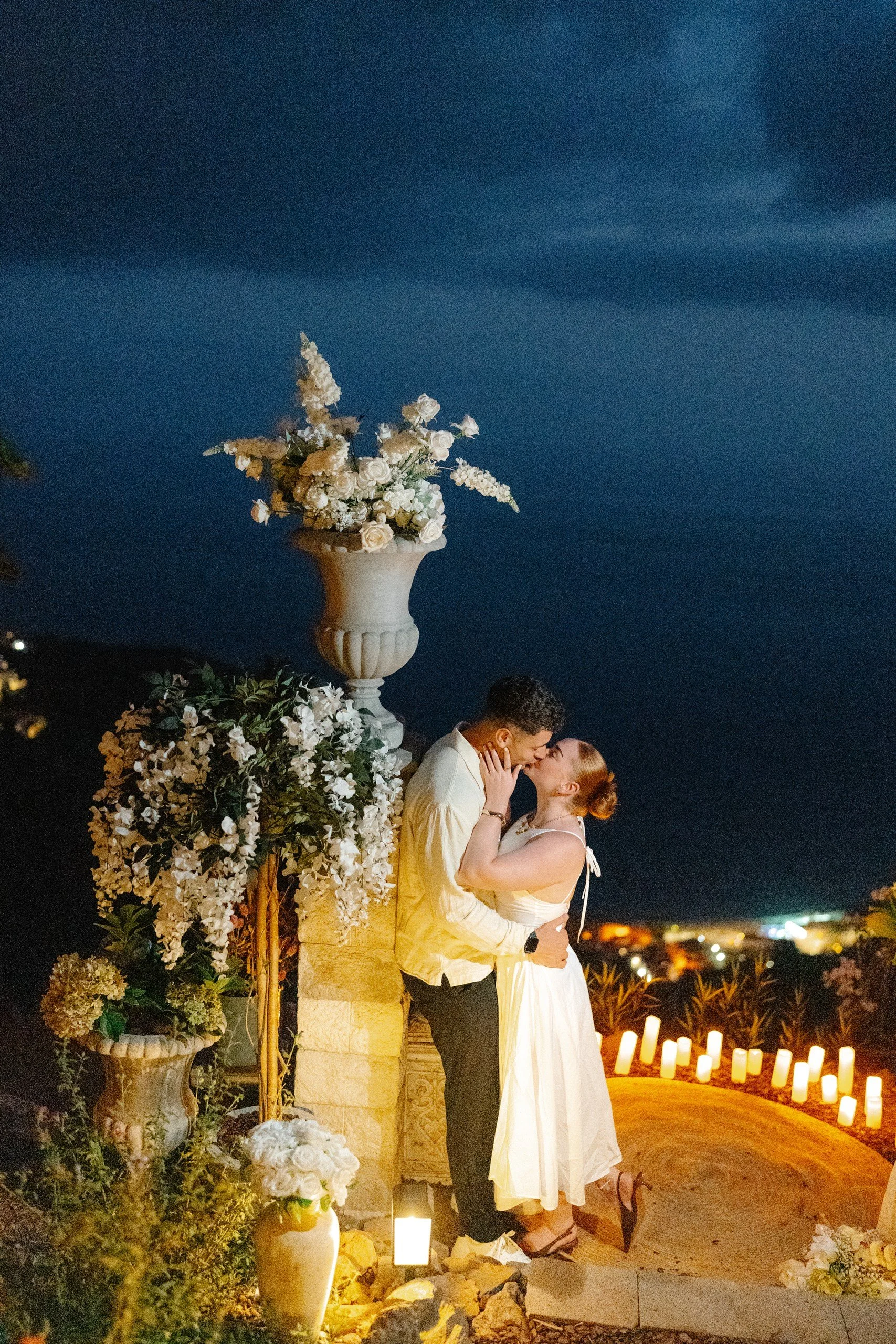 timeless classic stone pillars romantic proposal after sunset at the cliffside orchard madeira