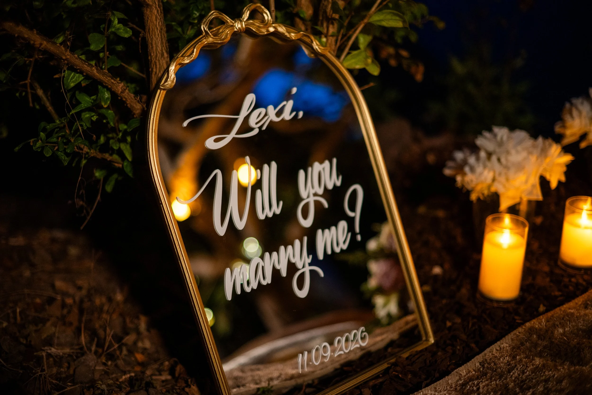 signature detail making memories madeira proposal package vintage mirror personalised with name and date