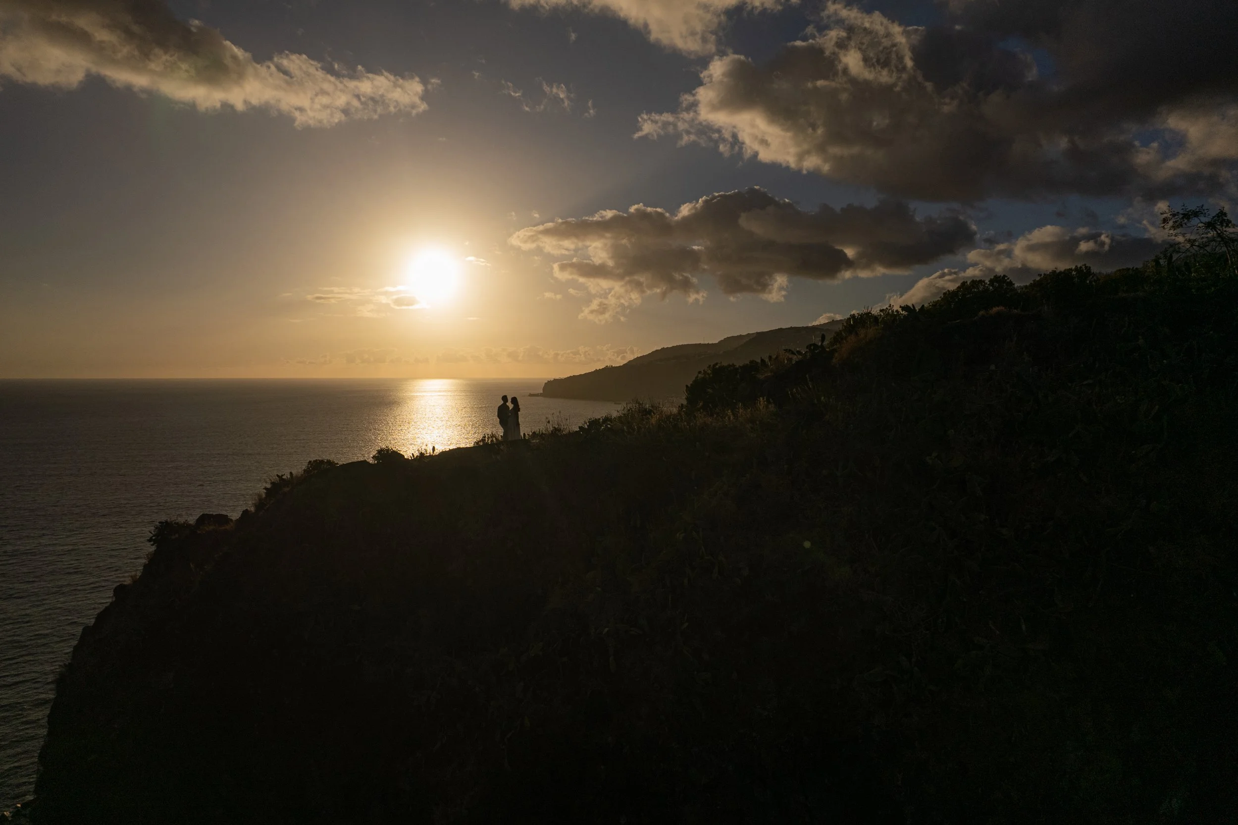 propsal shoot madeira at sunset photographer with drone cliff ocean