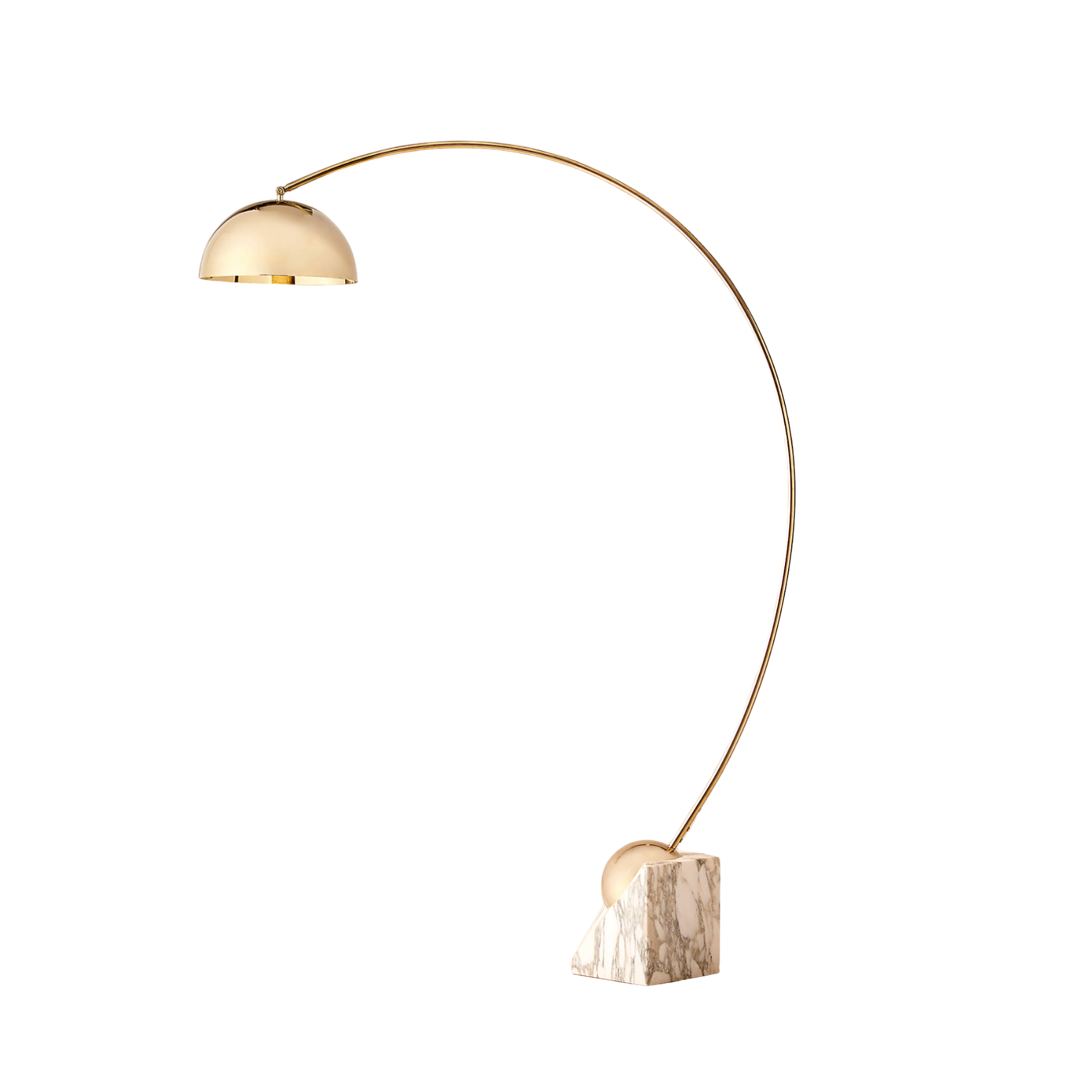 Champagne Brass Arc Floor Lamp with White Marble Base