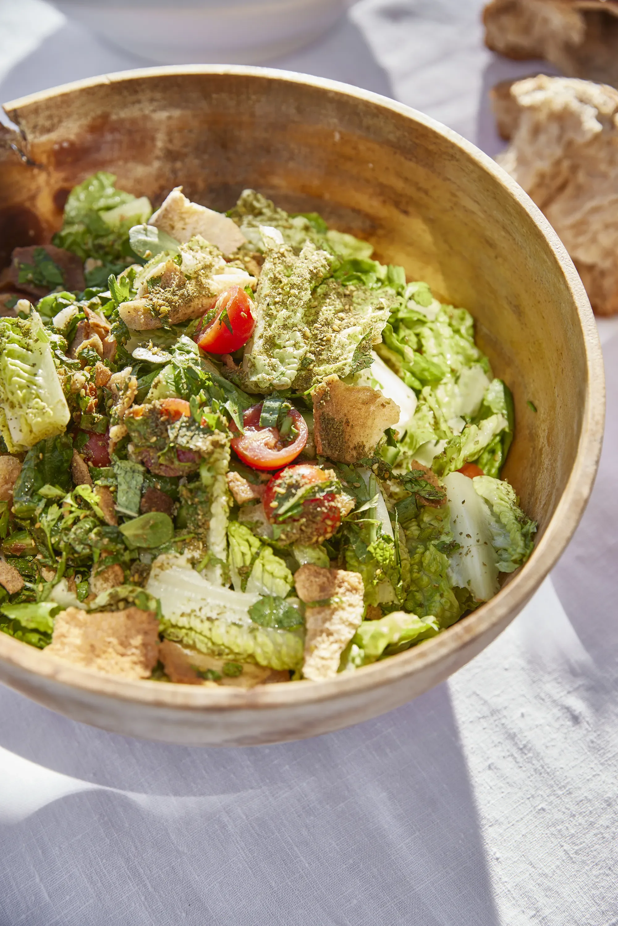 Caesar Phoenicia salad at Ojai Rôtie — Earthtrine Farms little gems, grilled radicchio, shanklish, crispy favas, sourdough crouton, and tahini dressing. This humble web designer's favorite dish in all of Ojai