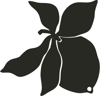 Silhouette of a flower with five petals and a small circular mark at the bottom petal.